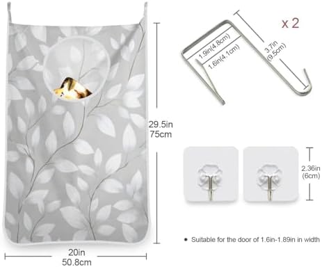 Grey Simple Leaves Hanging Laundry Hamper Door Hampers Bag Basket - Image 3