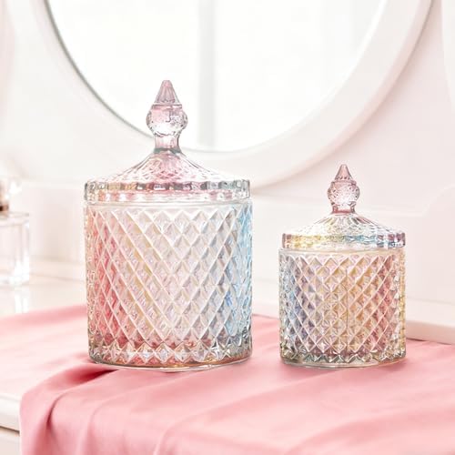 20 oz Colorful Glass Jar With Lid Candy Cookie Jars Jewelry Box Buffet Dish - Image 6