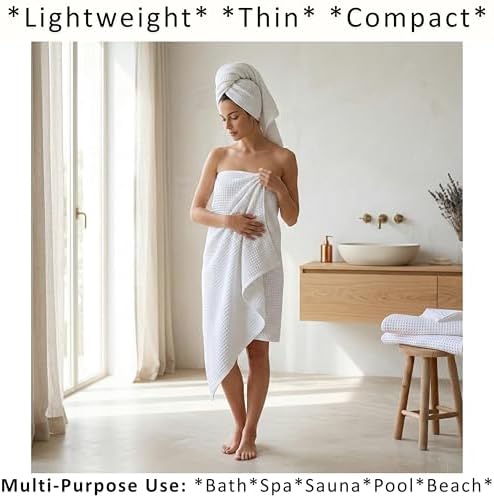 PÜSKÜL Natural 100% Turkish Cotton Waffle Bath Towels Set of 2, Extra-Large - Image 5
