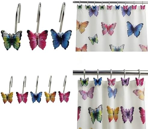 Two Fish Home Fashions Set of 12 Decorative Colourful Butterfly Shower Curtain by TwoFishHomeFashionLLC
