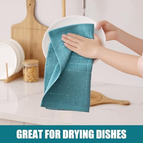 Homaxy 100% Cotton Terry Kitchen Dish Cloths, 8 Pack, Lake Blue - Image 4