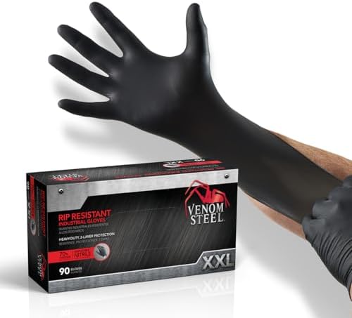 Venom Steel Nitrile Gloves, 6 mil Disposable Latex Free Black Gloves, 2 Layer by VenomSteel