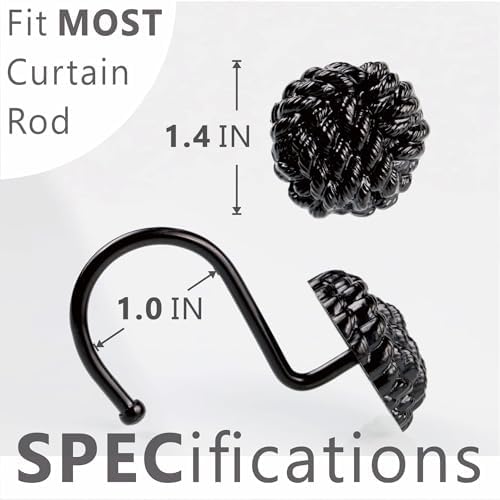 Matte Black Shower Curtain Hooks: Rust Proof Metal Curtain Rings - Image 3