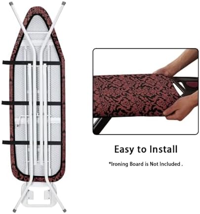 Damask Floral Ironing Board Cover, Dark Red Aesthetic Floral 15x54 Inch - Image 4