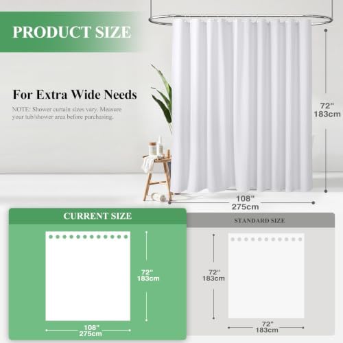 Dynamene Extra Wide Waffle Shower Curtain 256 GSM Fabric 108x72 White - Image 2