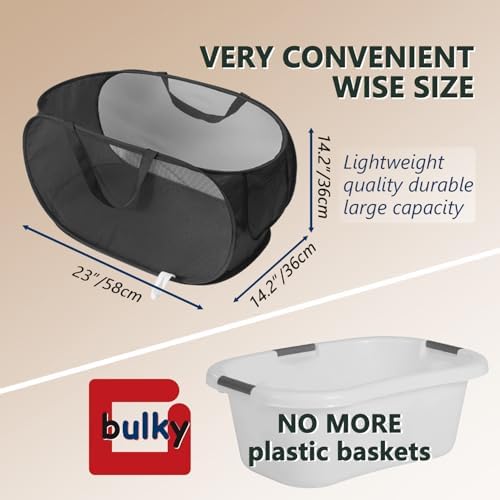 Collapsible Laundry Hamper Basket, Pop Up Mesh Foldable Bag - Image 3