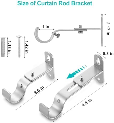 Adjustable Curtain Rod Brackets, Metal Window Drapery Rod Hanger Holders Hooks - Image 3