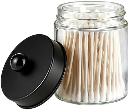 Amolliar Glass Apothecary Jar Qtip Holder w/Metal Lids by Amolliar