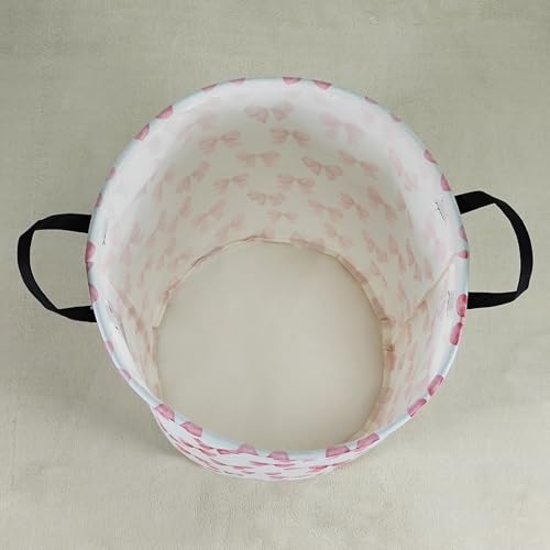 Round Large Pink Bow Print Waterproof Laundry Hamper - Image 4