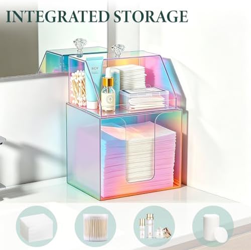 Disposable Facial Towels Storage Double Layer Acrylic Box, Glossy Rainbow - Image 5