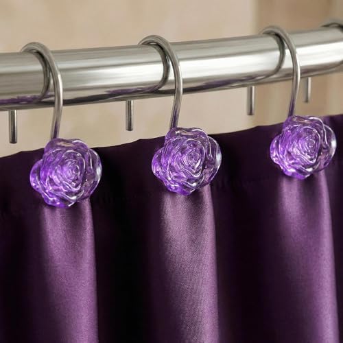 Purple Rose Shower Curtain Hooks: Cute Flower Bathroom Curtain Rings12Pcs - Image 2