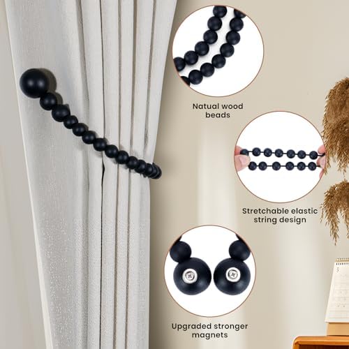 KLOGTSIND Magnetic Curtain Tiebacks, 4 Pack Wood Bead Curtain Holdbacks - Image 5