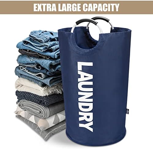 DOKEHOM 90L Large Laundry Basket Bag, Collapsible Tall Hamper, Dark Blue - Image 5