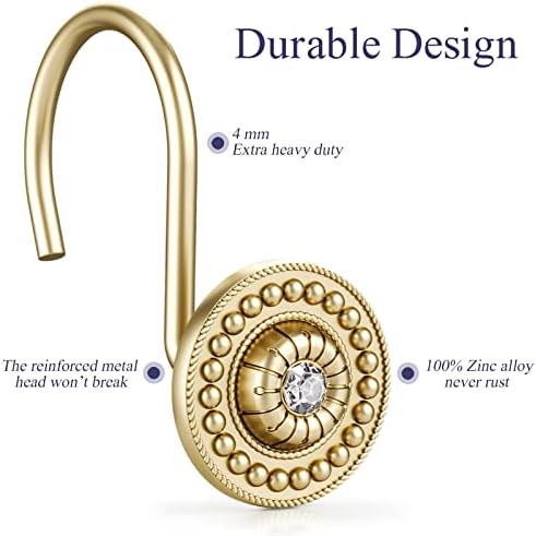 Gold Rhinestone Shower Curtain Hooks, 12 Pack Rustproof Metal Rings - Image 5