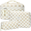 BuyCard Quilted Makeup Bag Set, CuteFloral Cotton Coquette Makeup Bag Toiletry by BuyCard