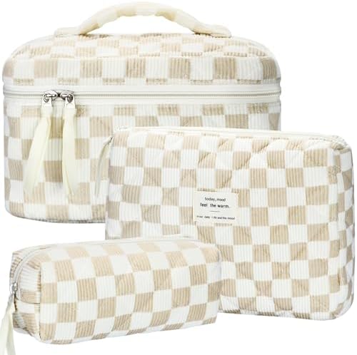 BuyCard Quilted Makeup Bag Set, CuteFloral Cotton Coquette Makeup Bag Toiletry by BuyCard