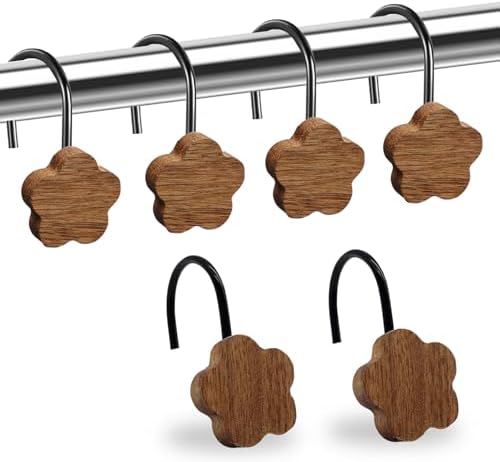 Shower Curtain Hooks, Wood Decorative Shower Curtain Rings, Modern Round Log by JTDTH