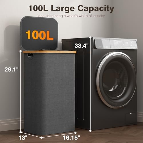 Bathola Laundry Hamper with Lid, Laundry Basket with Removable Bag - Image 2