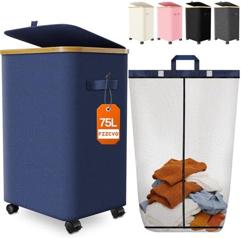 Laundry Hamper with Wheels, 75L Rolling Laundry Basket, Removable Inner Bag by Fzzcvo