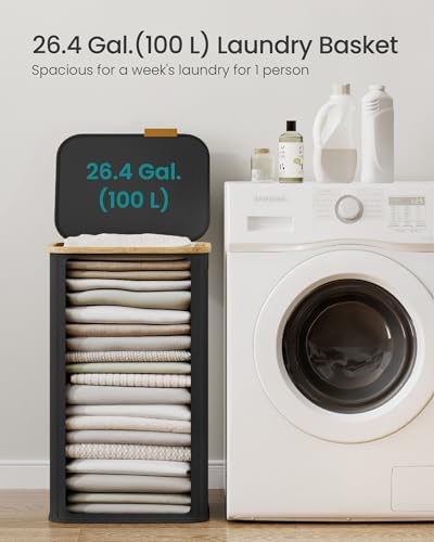 SONGMICS Laundry Hamper with Lid, 100L Laundry Basket, Bamboo Frame - Image 4