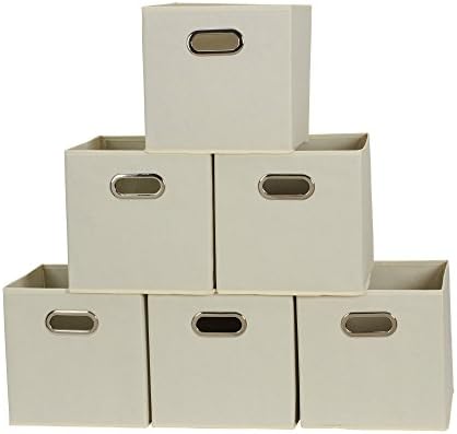 Fabric Storage Bins 6 Piece Set, Strong Poly-Woven Fabric, Sturdy Chipboard by HouseholdEssentials