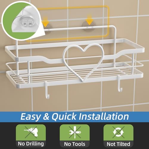 White Heart Shower Caddy, No Drilling Adhesive Shelves, 2 Pack - Image 5