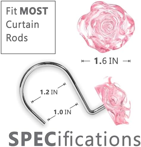 Pink Rose Shower Curtain Hooks: Cute Flower Bathroom Curtain Rings - Image 5