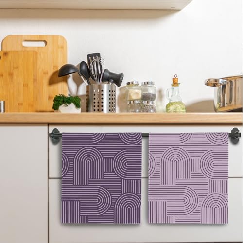 Abstract Boho Purple Kitchen Towels, Minimalist Contemporary Dish Tea Towels - Image 3