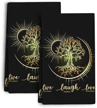 Live Laugh Love Kitchen Towels Decorative Set Tree Life Tea Towel by Wovoto
