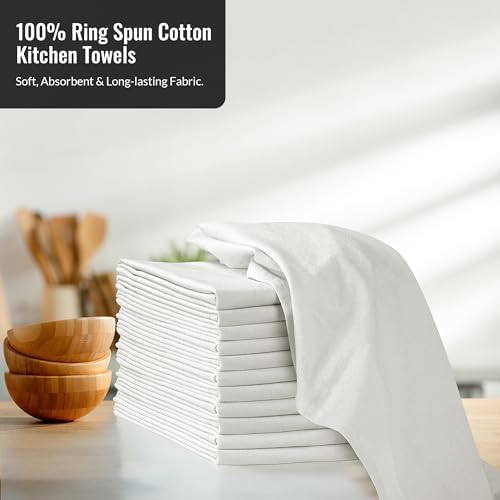ROYALE LINENS Flour Sack Towels – 24 Pack 28x28 Inch White Kitchen Dish Towels - Image 2