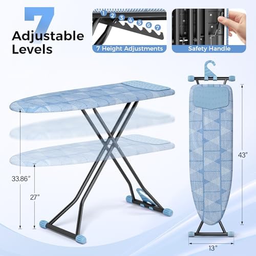 KINGBOARD Ironing Board with Silicon Iron Mat, Heavy Duty Leg 13x43 Blue - Image 2