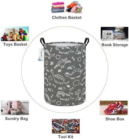 Round Dinosaur Laundry Hamper, Cotton Canvas Teen Room Storage Bin - Image 3
