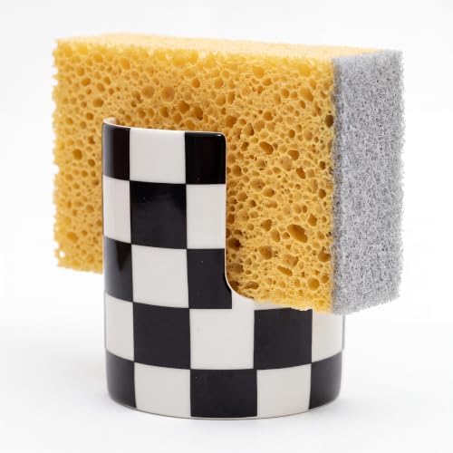 Kitchen Sink Sponge Holder, Checkered Dish Sponge Rack Ceramic Brush Holder by Unknown