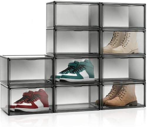 10 Pack Heavy Duty Shoe Sneaker Box, Acrylic Shoe Organizer, Size 12 by DAYOOH