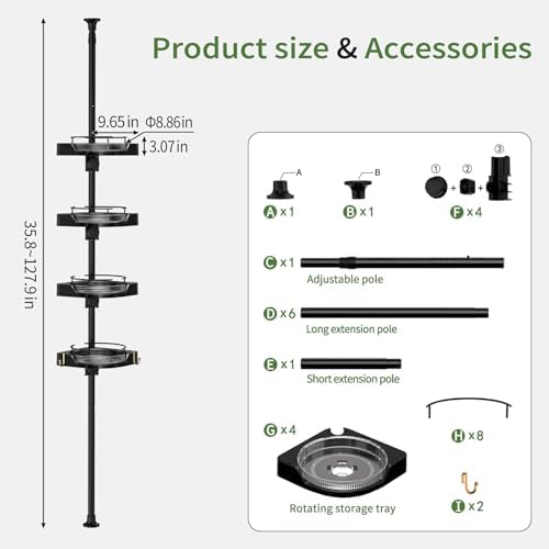 akinbas 360° Rotating Shower Caddy Tension Pole - Image 4