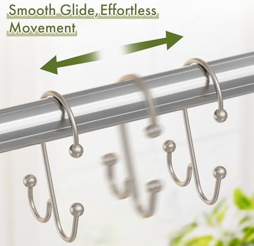 Bathway Shower Curtain Hooks Rings Nickel, Double Shower Hooks - Image 2