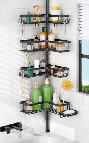 HAMITOR Shower Caddy Tension Pole: Corner Bathroom Organizer by HAMITOR