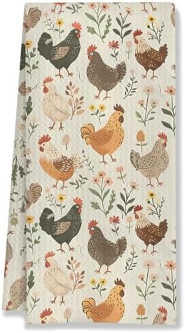 Farmhouse Chicken Rooster Kitchen Towels, Chicken Dish Towels, Rooster Decor by HUGANE
