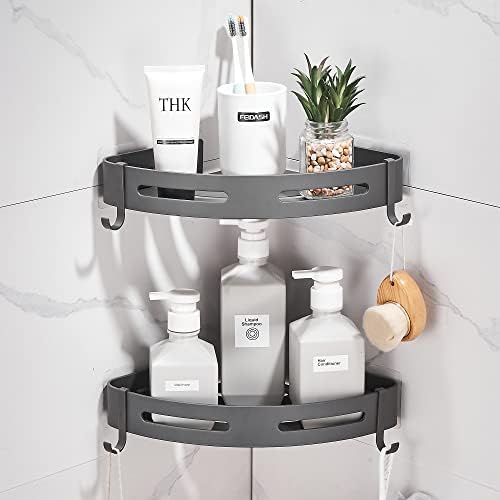 2-Tier Corner Shower Shelf, Dark Grey by Hoomtaook