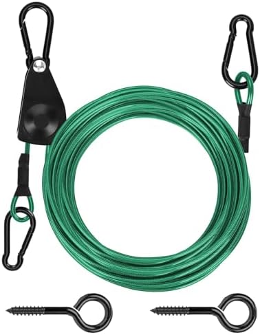 TooTaci Outdoor Clothesline Kit, 45ft 3/16" Green PVC Coated Clothes Cable by TooTaci