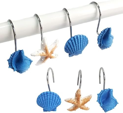 Seashell Shower Curtain Hooks 12pcs Beach Shower Curtain Rings Bath Shower by CJKDXDH