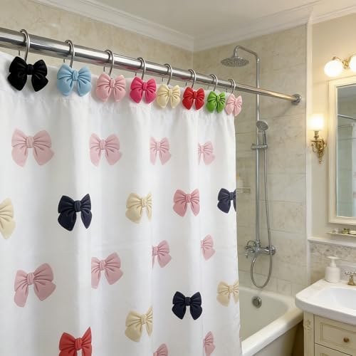 Two Fish Home Fashions Set of 12 Decorative Colourful Bowknot Shower Curtain - Image 3