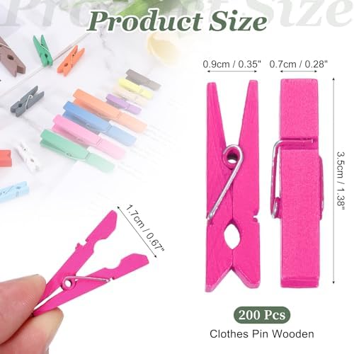uxcell 200 Pcs Wooden Clothespins, 1.4 Inch Clothes Pins Wooden Colored Small - Image 2
