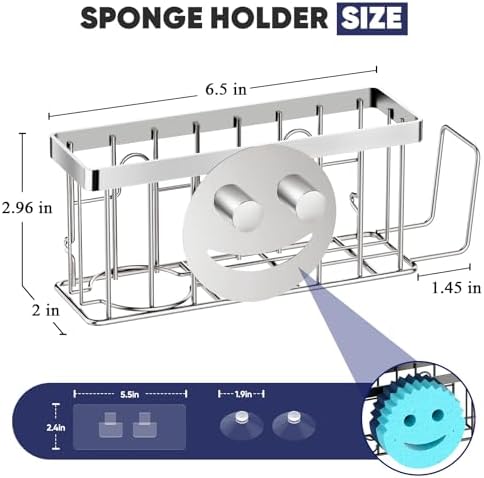 MURLONG Sponge Holder for Kitchen Sink, Sink Caddy Smiley Face, 4-in-1 Sponge - Image 2
