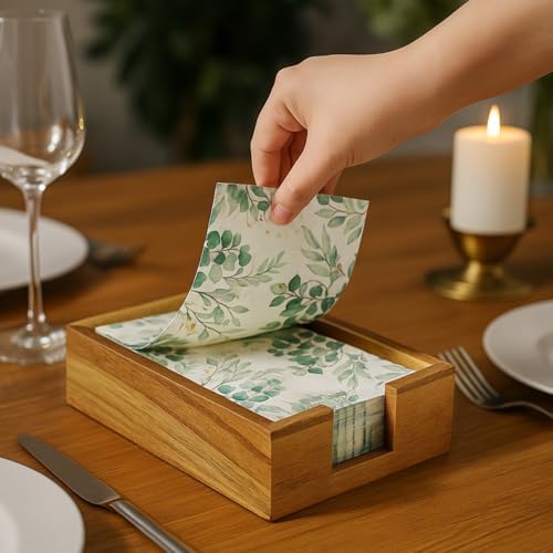 Acacia Wood Paper Hand Guest Towel Holder Tray - Image 5