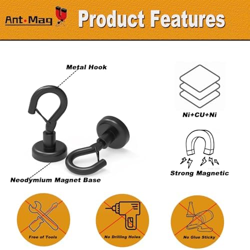 Ant Mag Magnetic Hooks Heavy Duty 30LBS Strong Magnet Snap Hooks 8 Pack - Image 4