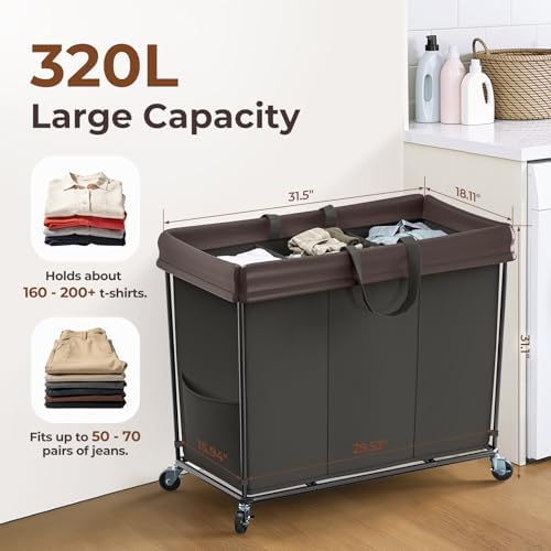 Large Laundry Hamper with Wheels, 320L Rolling Laundry Basket with Wheels - Image 2