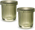 Olive Green Thick Glass Bathroom Qtip Holder, 2 Pack by MKOSAB