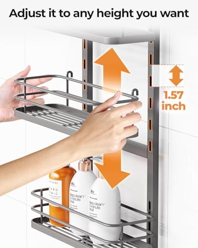 ODesign 3 Tier Adjustable Shower Caddy Hanging Over Head Anti-Swing Grey - Image 6