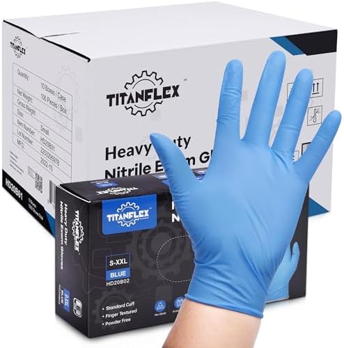 TitanFlex Nitrile Exam Gloves, Heavy Duty Nitrile Gloves, Mechanic Disposable by TitanFlexDisposableGloves